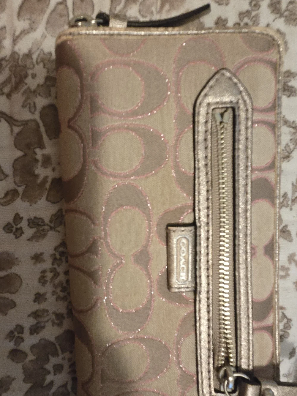 Vintage Coach Beige Wallet with Pink Glitter Signature Trim